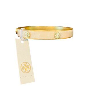 Tory Burch Gold Logo Stud Enamel Bangle Bracelet (New with Tag)